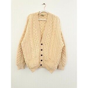 Vintage Cladyknit Irish Wool Cardigan Sweater Cable Knit Fisherman Ireland XXL